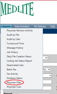 Physician Files menu option